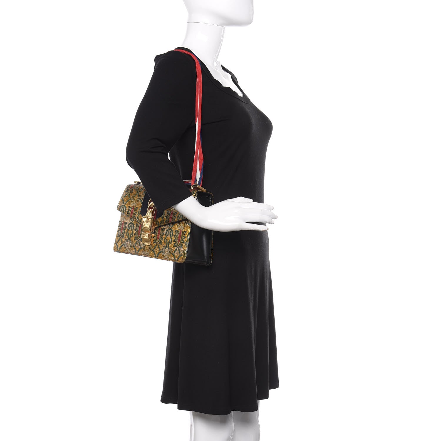 Gucci Iridescent Brocade Small Sylvie Shoulder Bag Gold 2 of 9