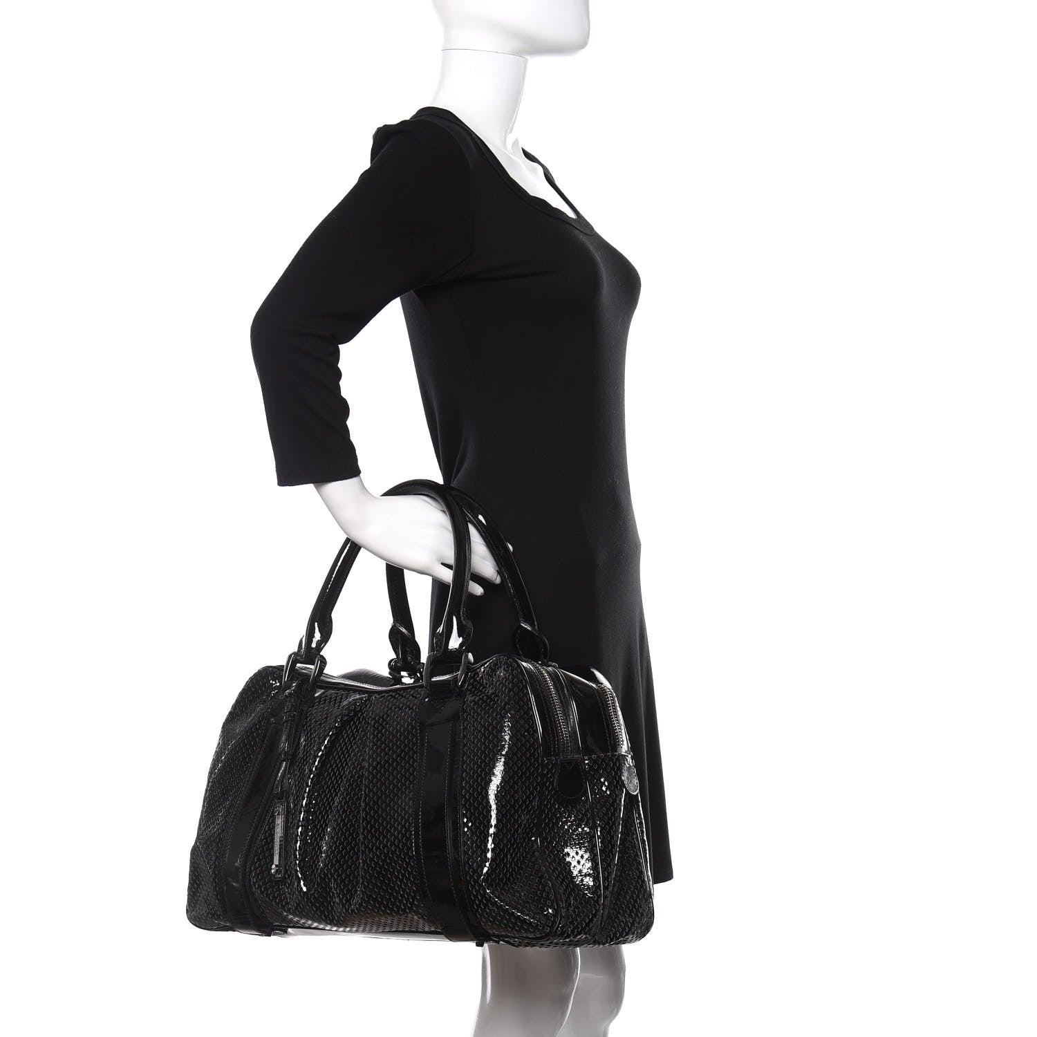 Burberry Prorsum Perforated Patent Calfskin Knight Satchel Black 2 of 15