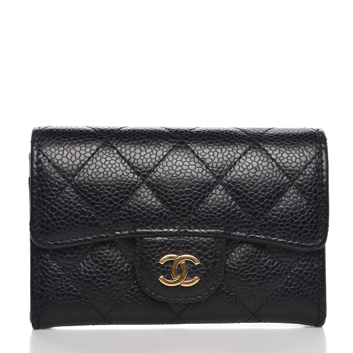 Caviar Quilted Flap Card Holder Black