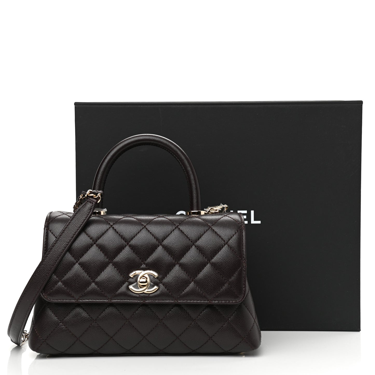 Caviar Quilted Mini Coco Handle Flap Dark Brown
