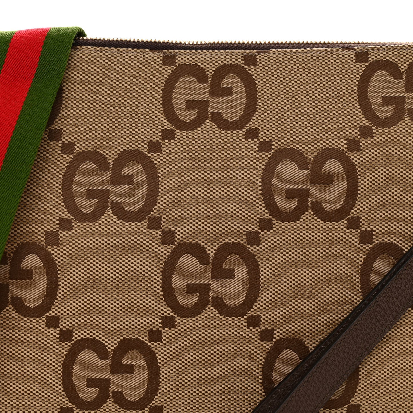 Monogram Jumbo GG Textured Dollar Calfskin Web Wristlet Messenger Bag Camel Ebony New Acero