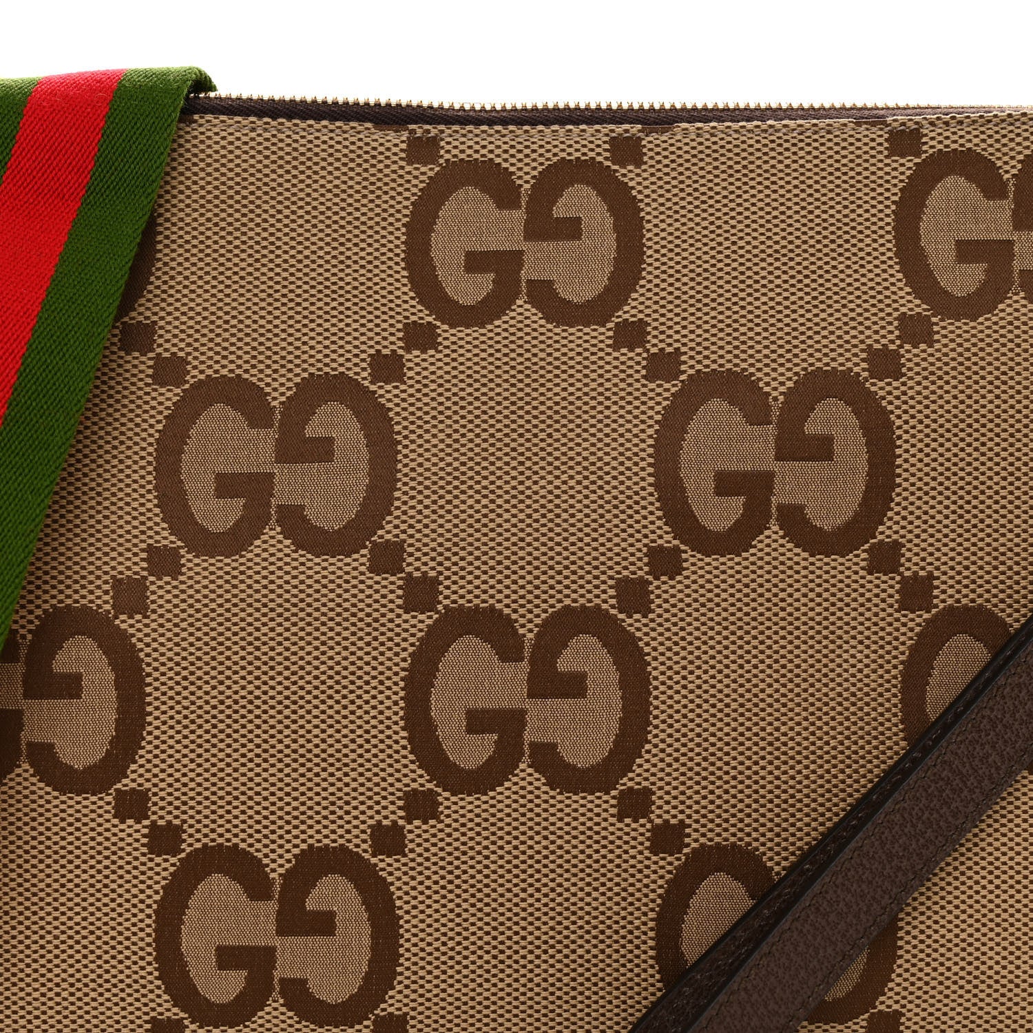Gucci Monogram Jumbo GG Textured Dollar Calfskin Web Wristlet Messenger Bag Camel Ebony New Acero 7 of 9