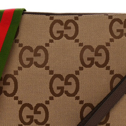 Gucci Monogram Jumbo GG Textured Dollar Calfskin Web Wristlet Messenger Bag Camel Ebony New Acero 7 of 9