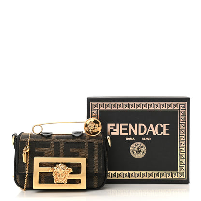 Fendi X VERSACE Fabric Jacquard Fendace FF Nano Brooch Baguette Tobacco Black 11 of 11
