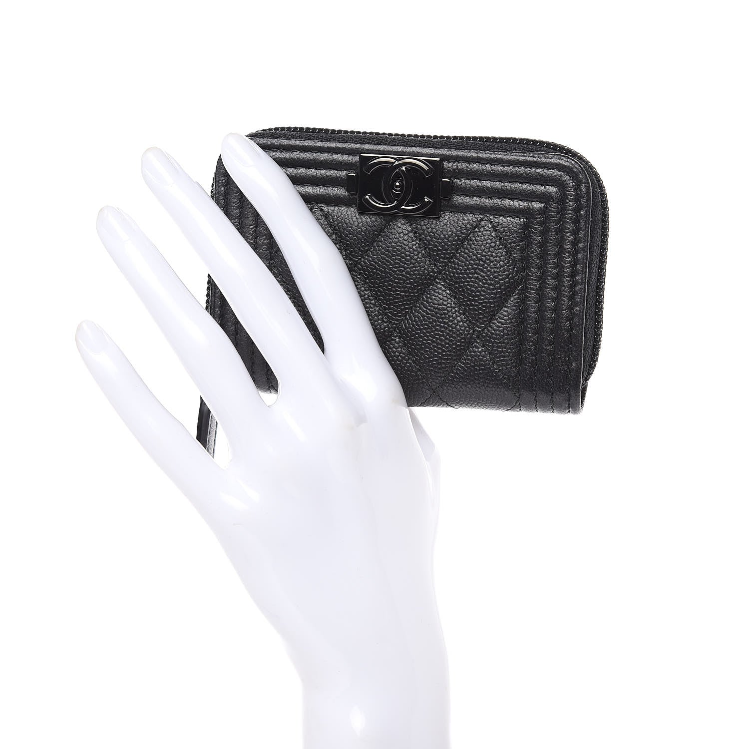 Chanel Caviar Quilted Boy Zip Around Coin Purse Wallet So Black 2 of 8