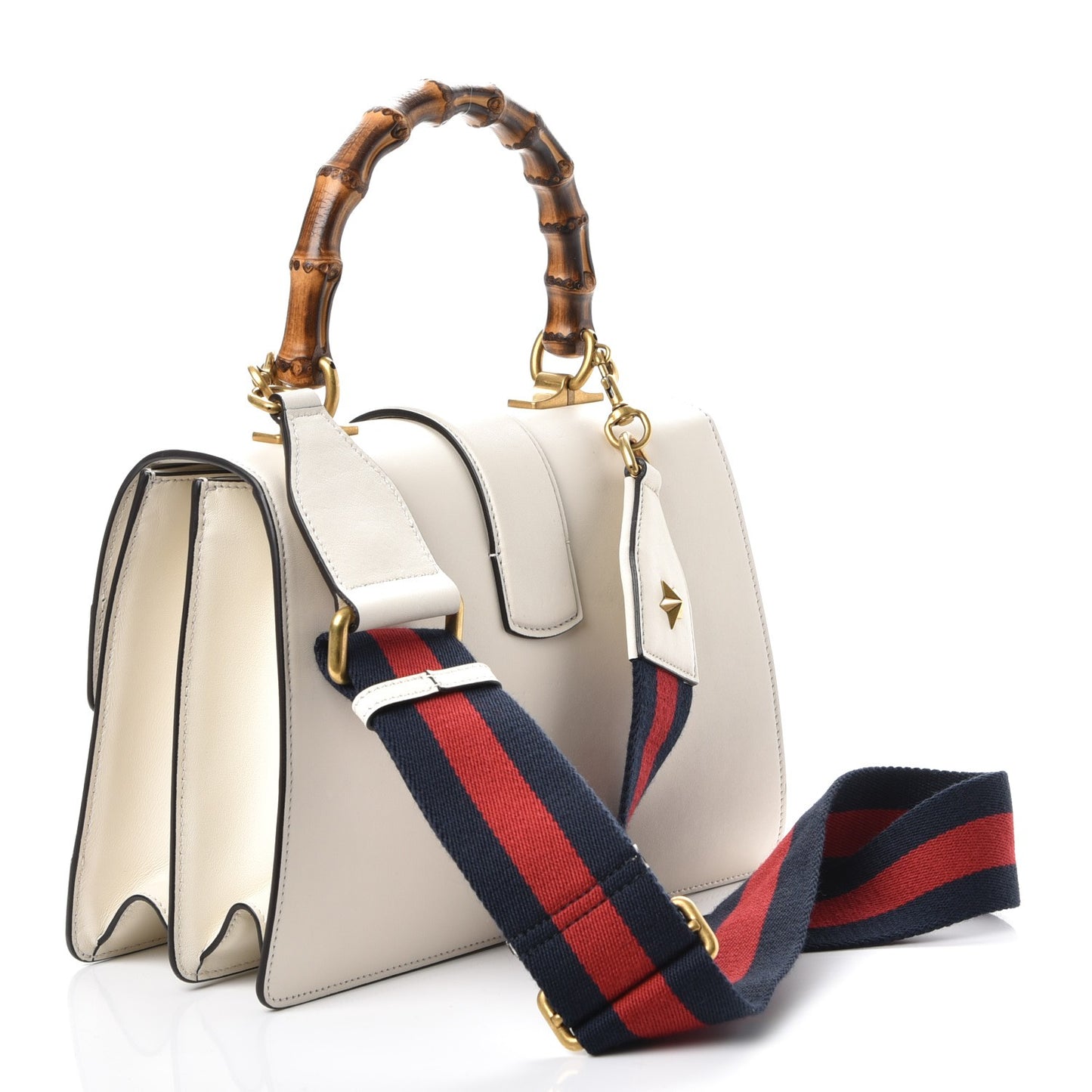 Calfskin Bamboo Web Medium Dionysus Top Handle Bag White Blue Hibiscus Red