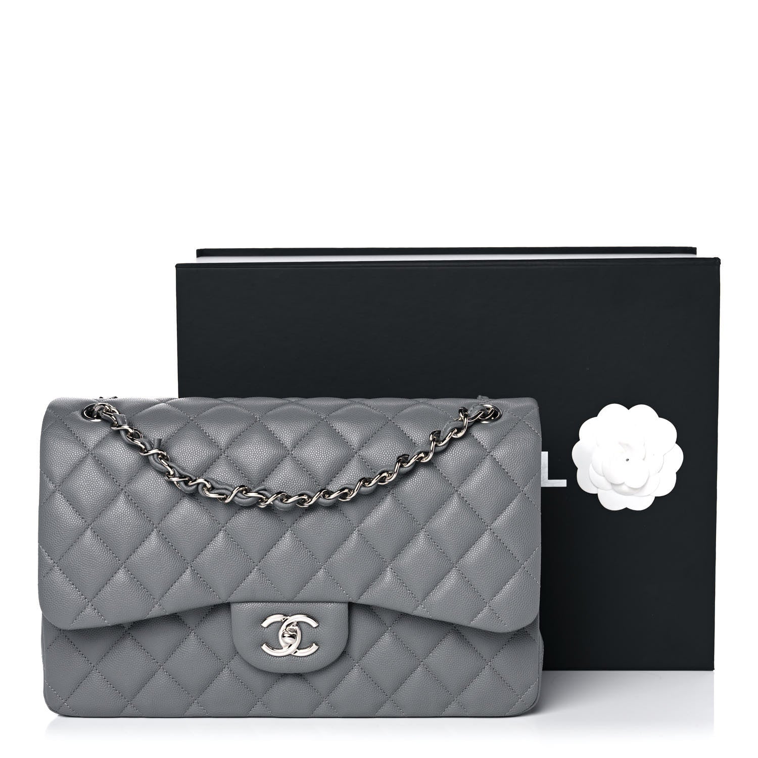 Chanel Caviar Quilted Jumbo Double Flap Grey 12 of 12