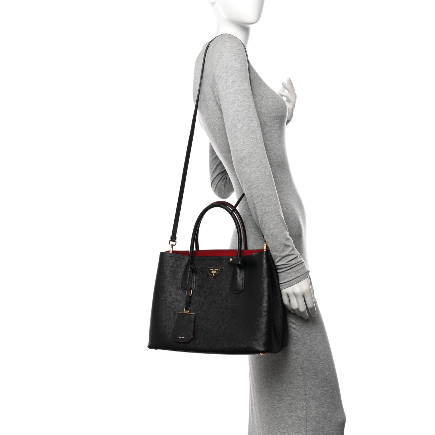 Saffiano Cuir Medium Double Bag Black Fuoco