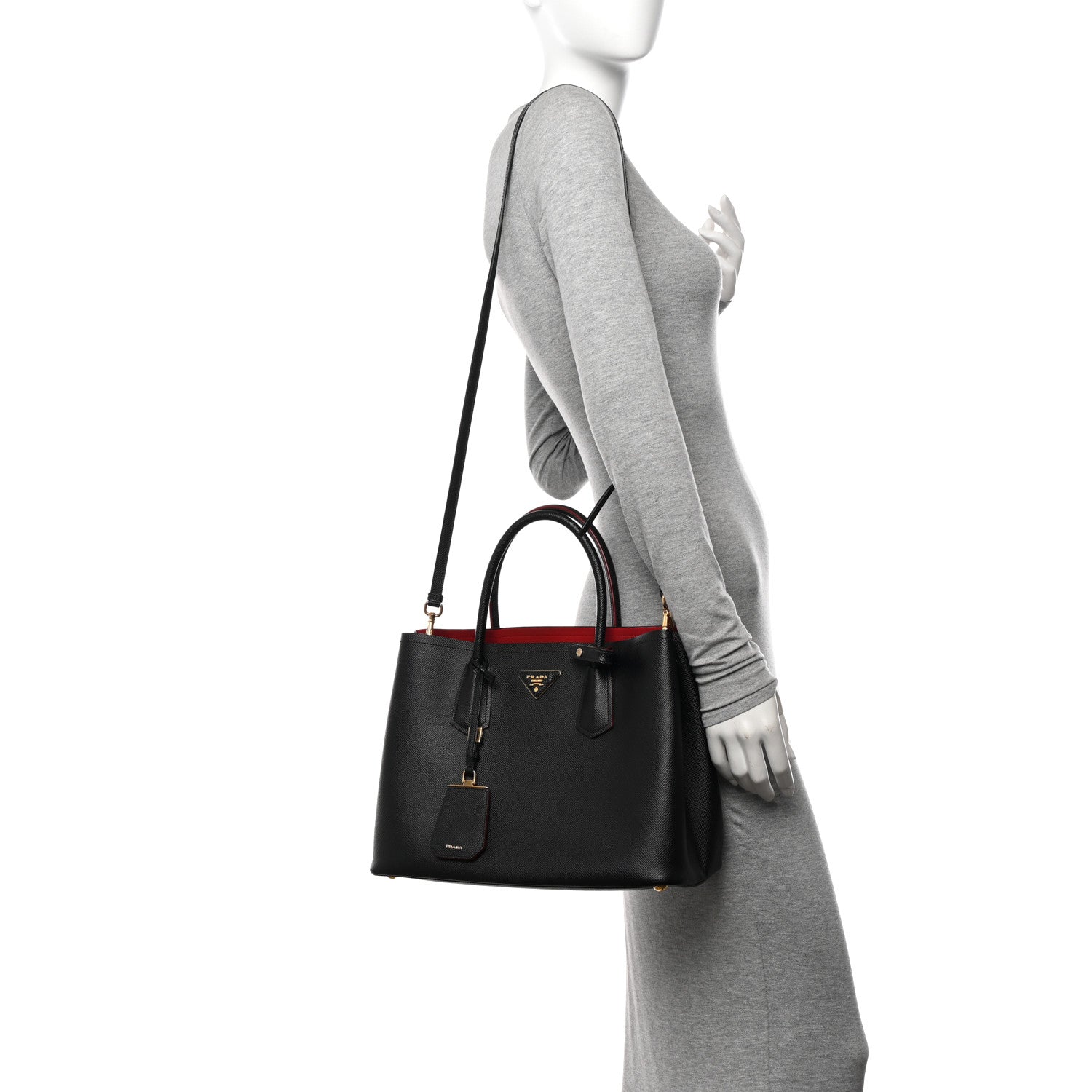 Prada Saffiano Cuir Medium Double Bag Black Fuoco 2 of 10