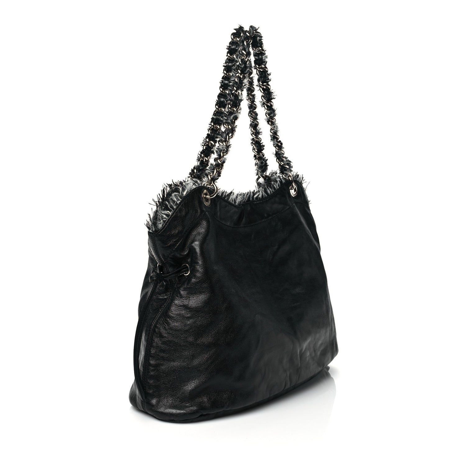 Tweed Lambskin Drawstring Tweedy Tote Black
