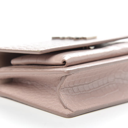 Saint Laurent Calfskin Crocodile Embossed Monogram Sunset Chain Wallet Marble Pink 6 of 9