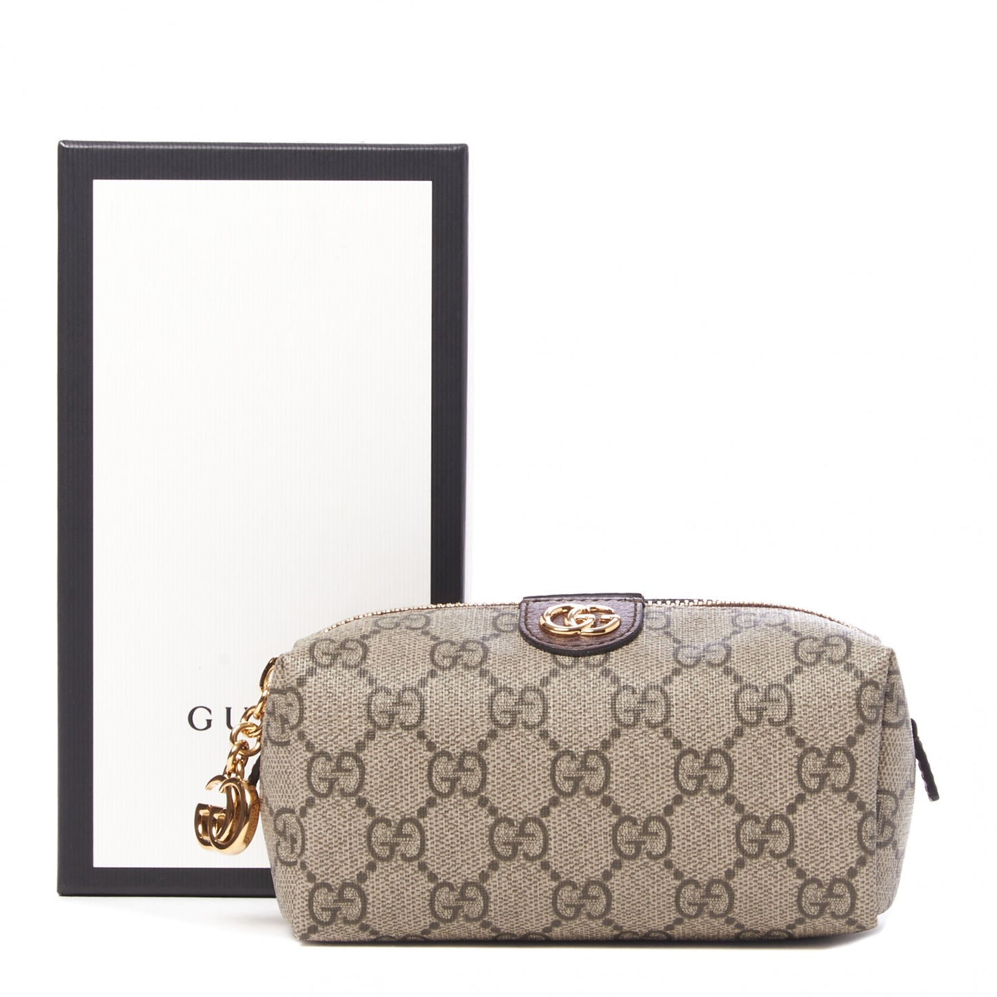 Soft GG Supreme Monogram Calfskin Small Ophidia Cosmetic Case Beige Ebony New Acero