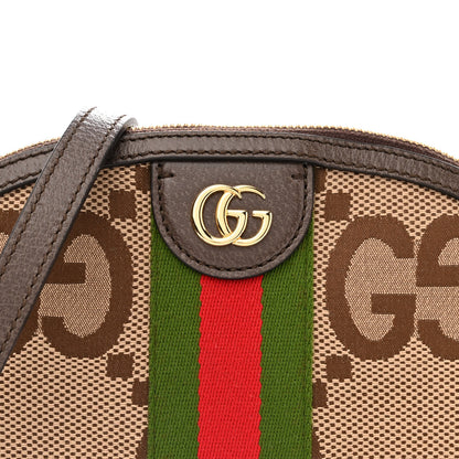 Gucci Monogram Jumbo GG Textured Dollar Calfskin Web Small Ophidia Dome Shoulder Bag Camel Ebony New Acero 8 of 12