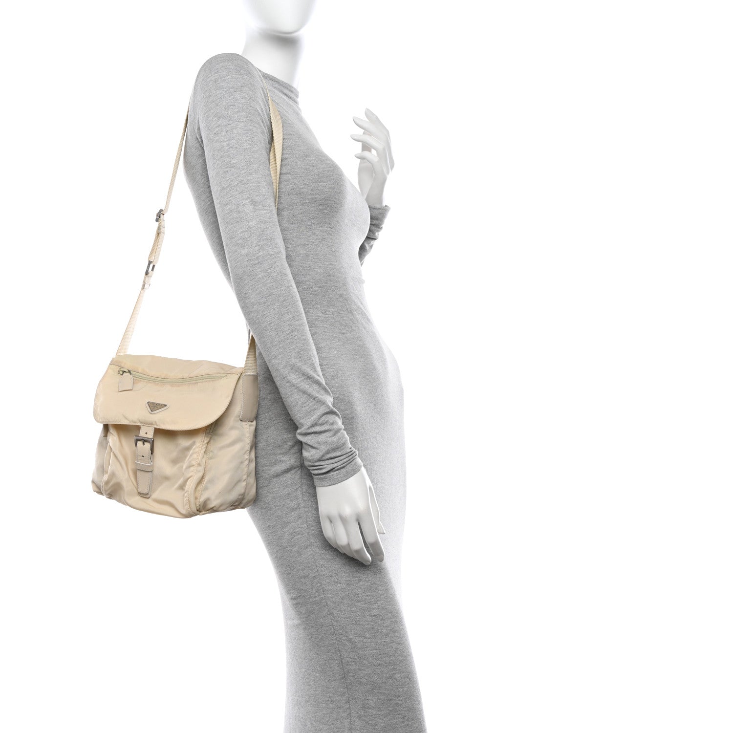 Prada Nylon Vela Saffiano Single Buckle Messenger Shoulder Bag Deserto 2 of 11