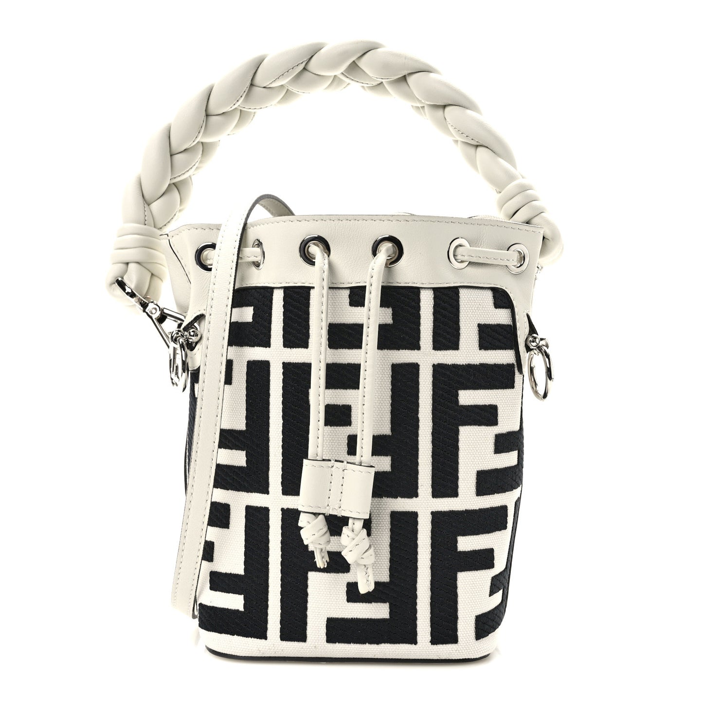 Canvas Nappa F is Fendi FF Embroidered Mini Mon Tresor Bucket Bag White Black