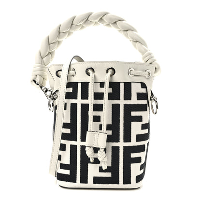 Fendi Canvas Nappa F is Fendi FF Embroidered Mini Mon Tresor Bucket Bag White Black 1 of 13