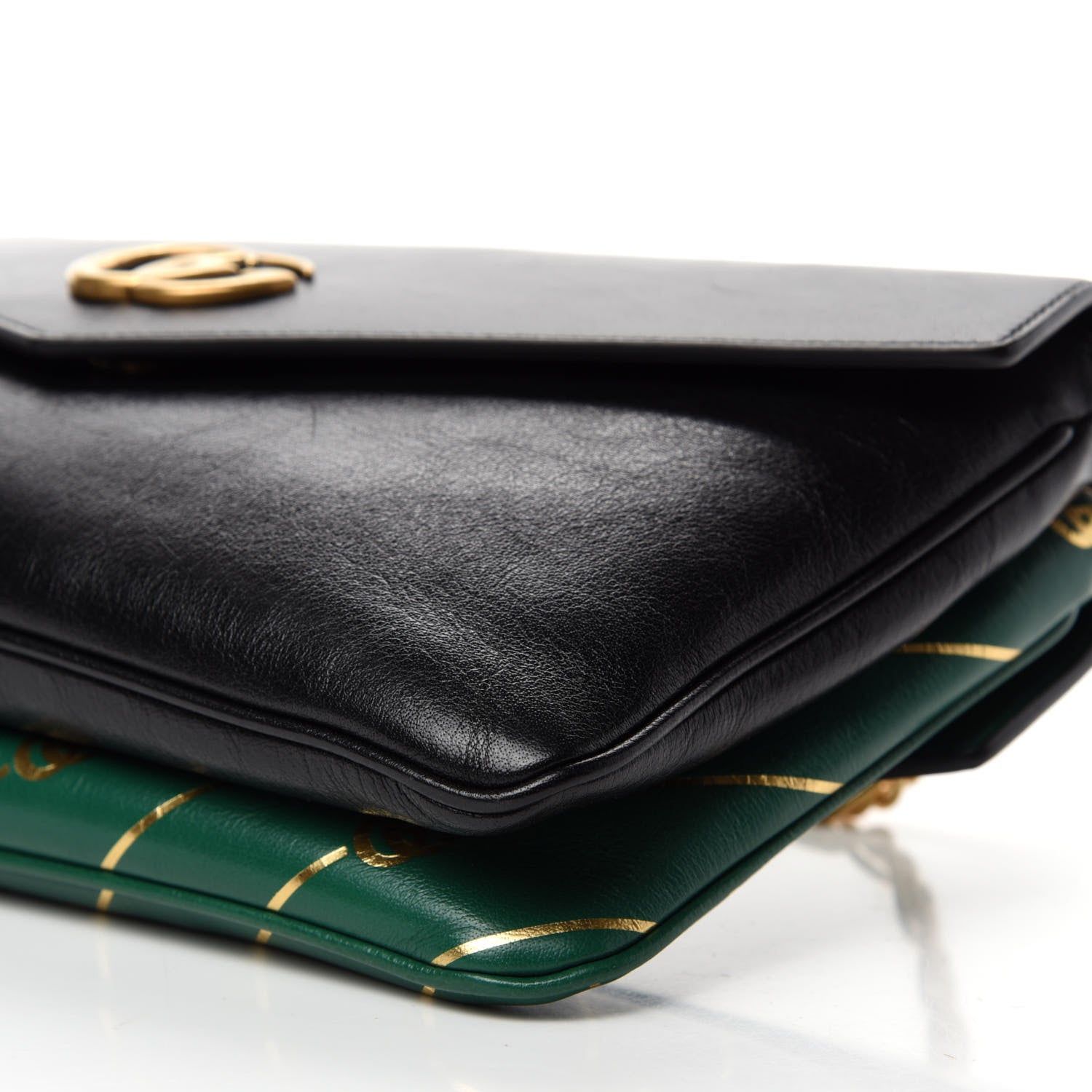 Gucci Calfskin Diagonal GG Medium Thiara Double Envelope Shoulder Bag Emerald Green Black 8 of 11
