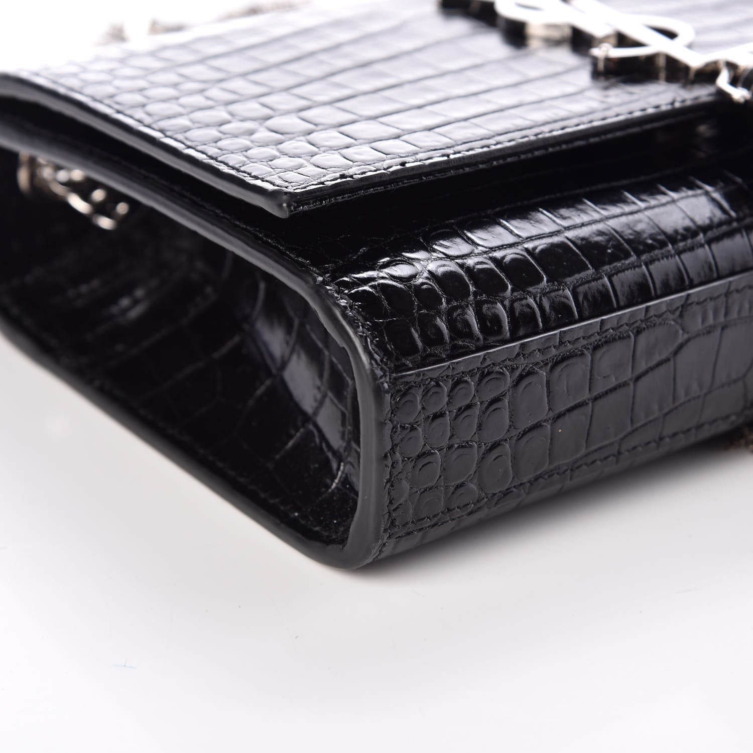 Saint Laurent Croc Calfskin Embossed Small Classic Monogram Kate Tassel Satchel Black 5 of 9