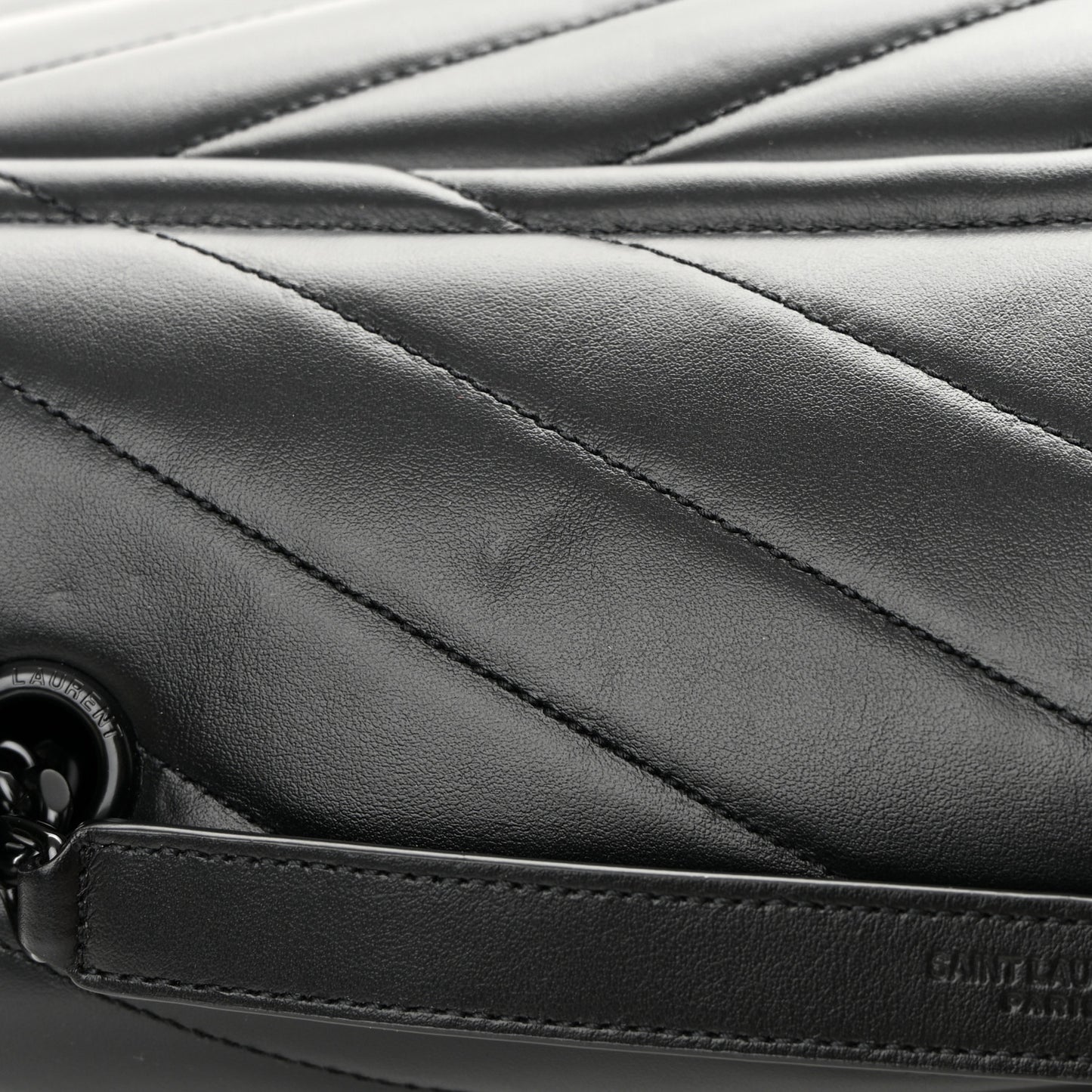 Calfskin Y Quilted Monogram Monochrome Large Loulou Chain Satchel Black