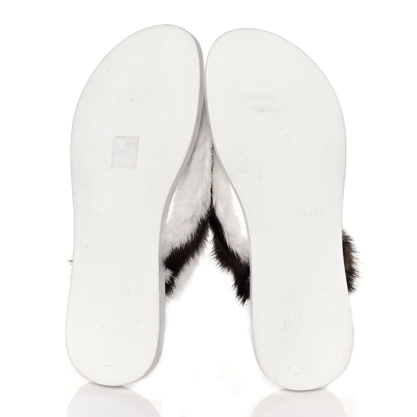 Mink Fur Thong Sandals 40 White Brown