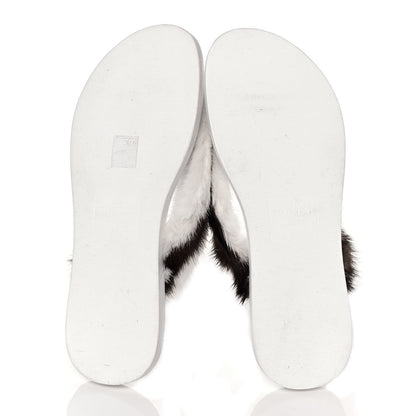 Valentino Garavani Mink Fur Thong Sandals 40 White Brown 5 of 7
