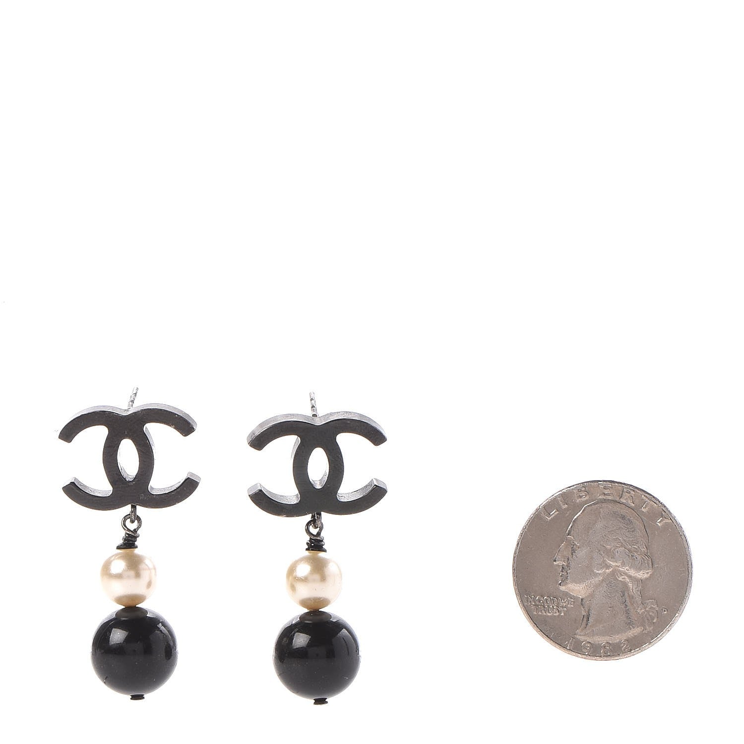 Chanel Ruthenium Pearl Bead CC Drop Earrings Black 2 of 6