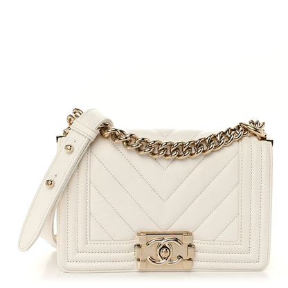 Chanel Caviar Chevron Quilted Small Boy Flap White 1 of 10