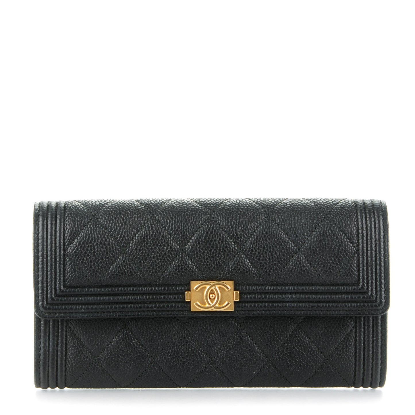Caviar Quilted Boy Flap Wallet Black