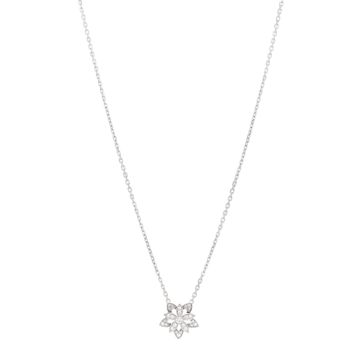 18K White Gold Diamond Mini Lotus Pendant Necklace