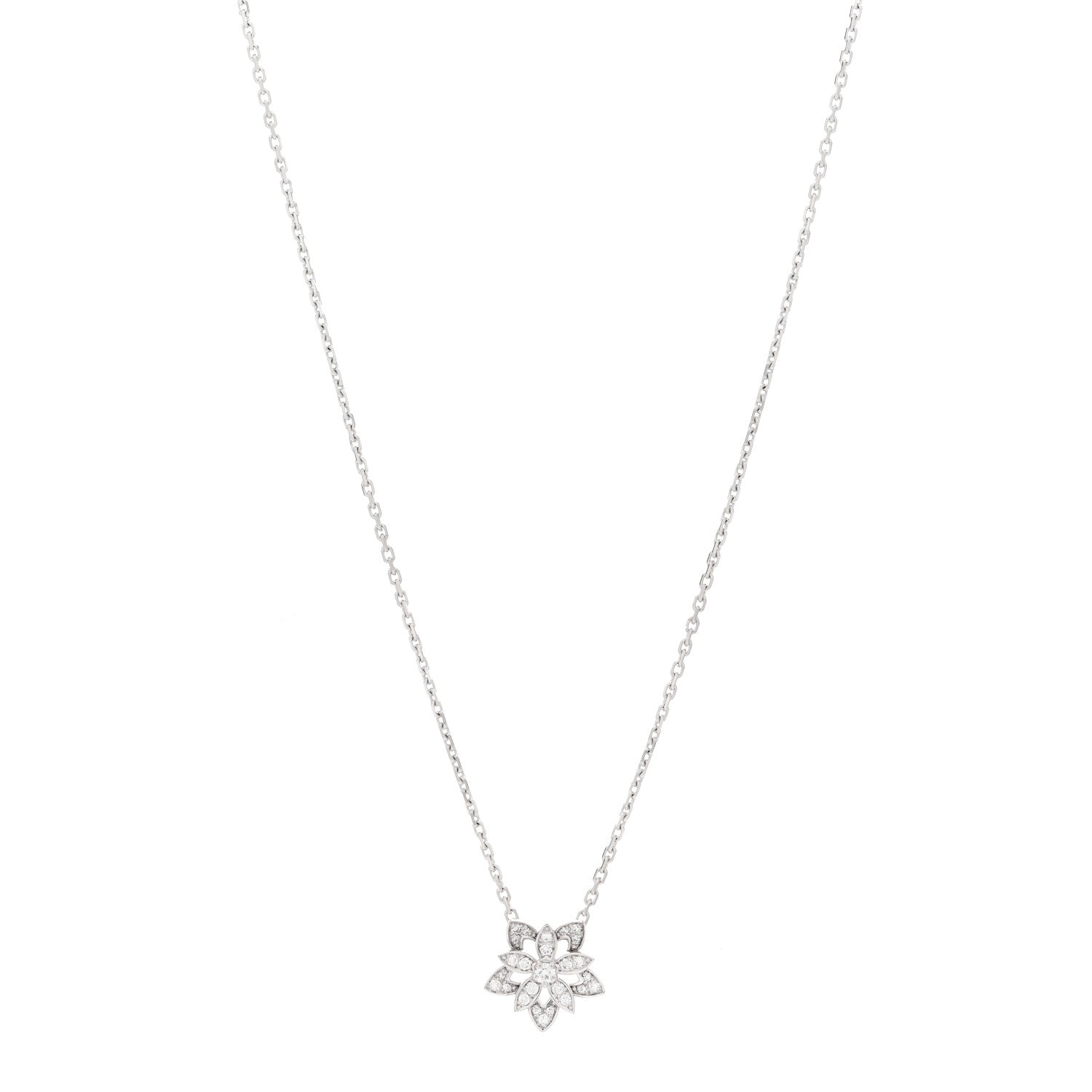 Van Cleef & Arpels 18K White Gold Diamond Mini Lotus Pendant Necklace 1 of 6