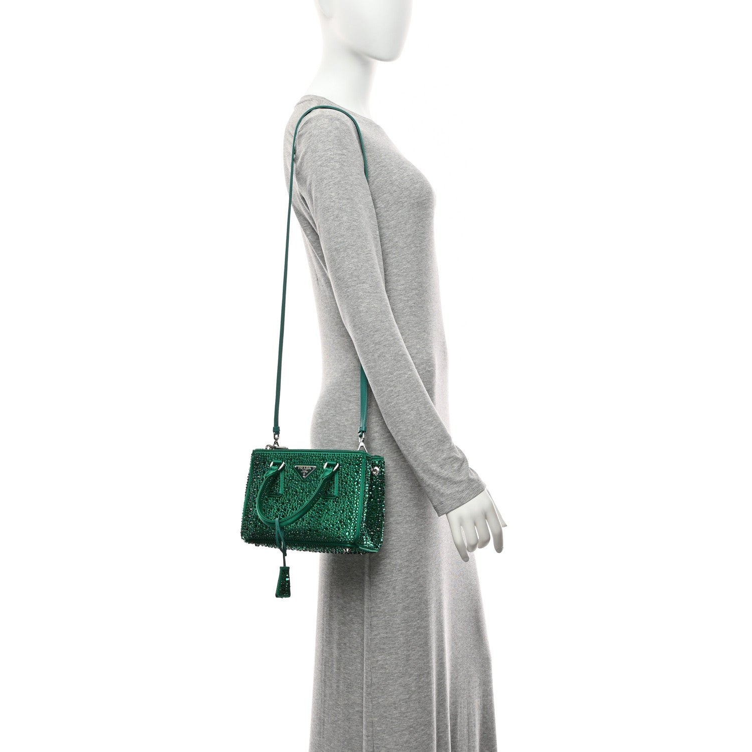 Prada Satin Crystal Mini Galleria Double Zip Tote Mango 2 of 11