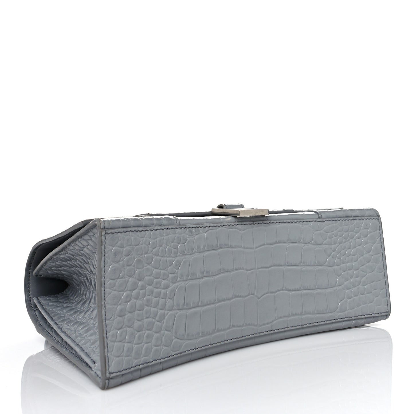 Shiny Calfskin Crocodile Embossed Medium Hourglass Top Handle Bag Balenciaga Grey
