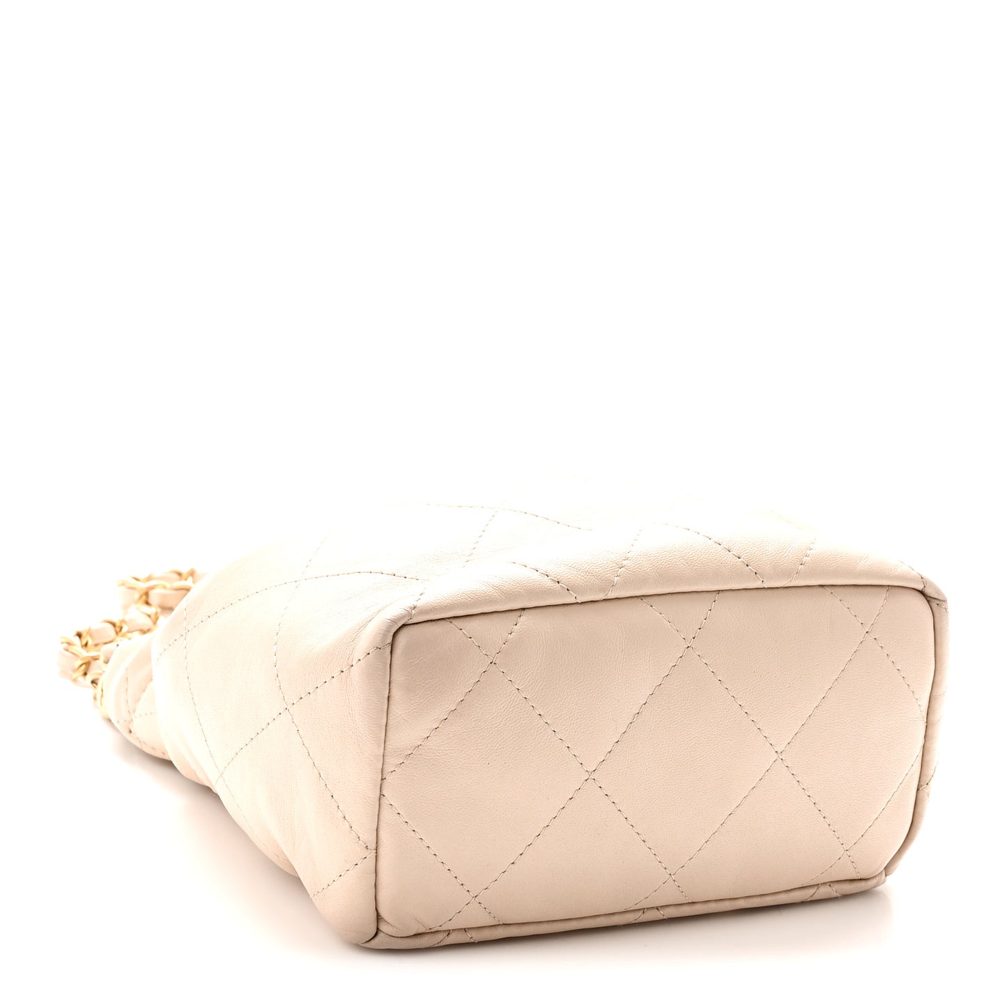 Lambskin Resin Quilted Small Bucket Bag Beige