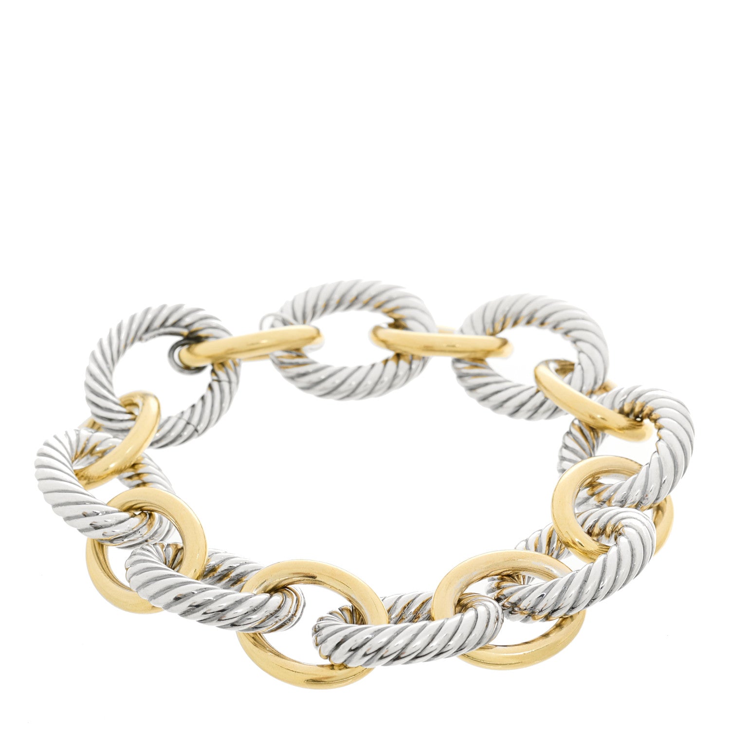 David Yurman Sterling Silver 18K Yellow Gold 18mm Extra Large Oval Link Bracelet 1 of 3