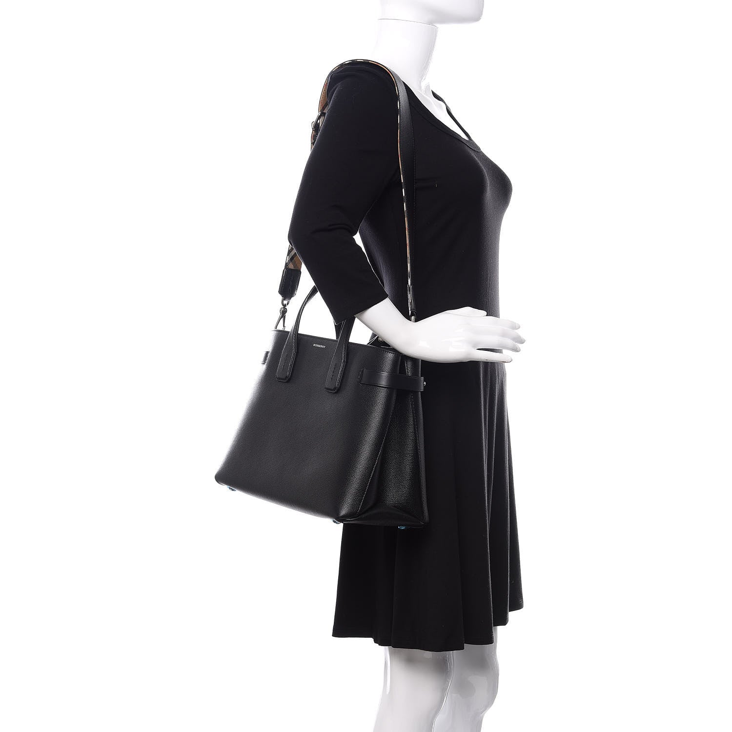Burberry Derby Calfskin House Check Medium Banner Tote Black 2 of 10