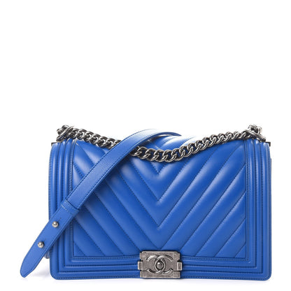 Chanel Calfskin Chevron Quilted New Medium Boy Flap Bright Blue 1 of 8