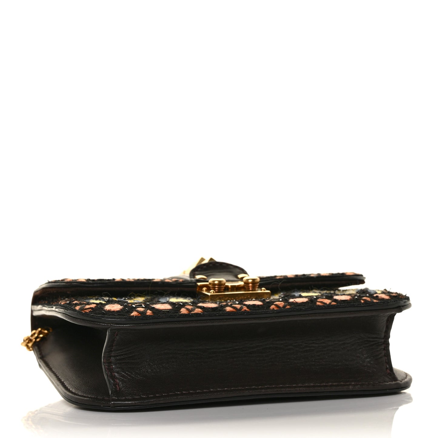 Vitello Beaded Small Glam Lock Rockstud Flap Black Multicolor