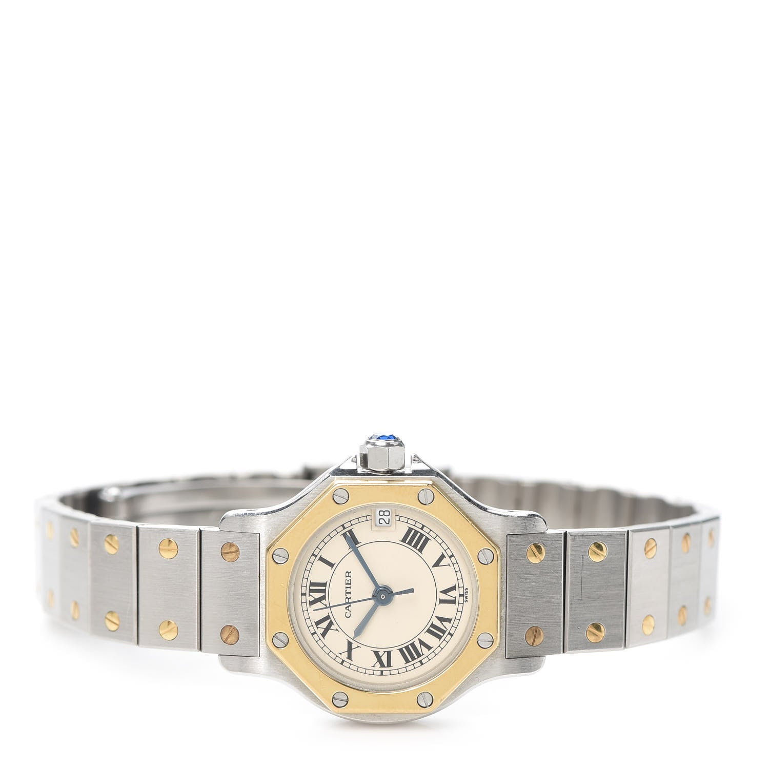 Cartier Stainless Steel 18K Yellow Gold 25mm Santos Octagon Quartz Watch 2 of 5
