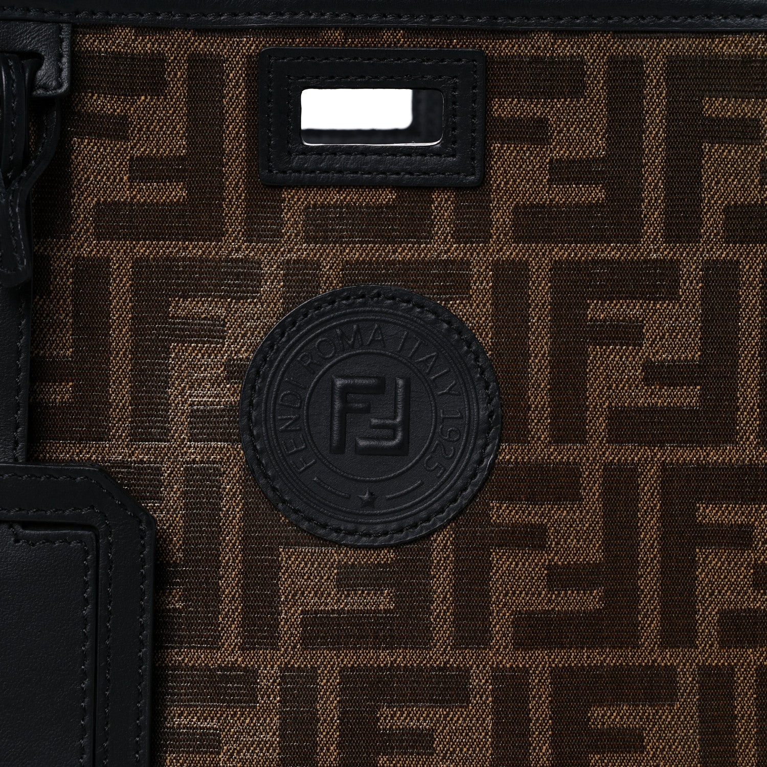 Fendi Glazed Fabric Vitello Century FF 1974 Stamp Patch Mini Peekaboo Defender Cover Mogano Panna Black 8 of 14