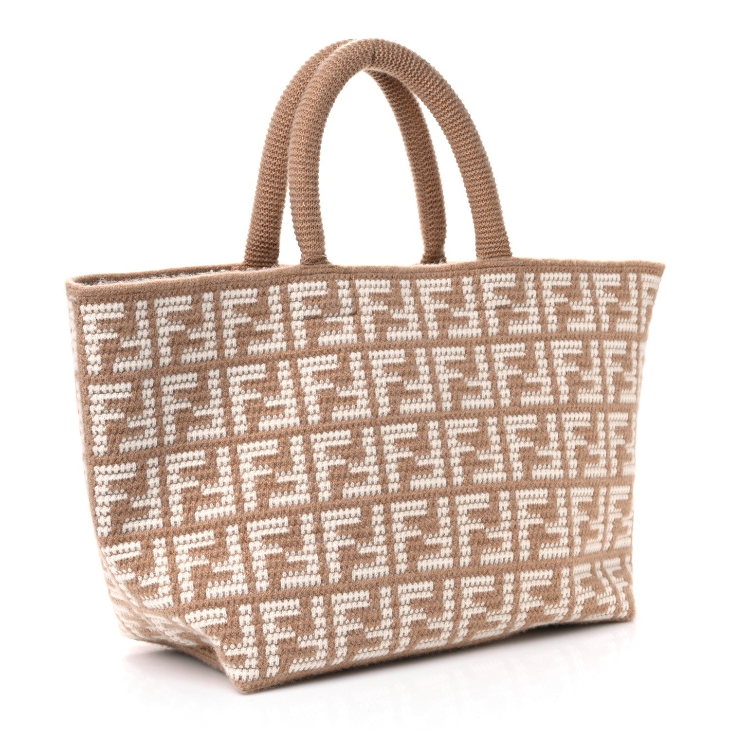 Fendi Cashmere Knit FF Large Shopper Tote Cammello 3 of 10