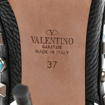 Valentino Garavani Pebbled Calfskin Turquoise Rockstud Rolling Ankle Strap 100mm Pumps 37 Black 7 of 8