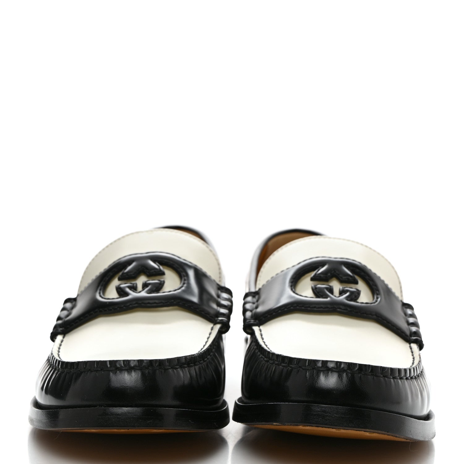 Gucci Calfskin Mens Interlocking G Millennial Ribot Loafers 11 Black Off White 2 of 9