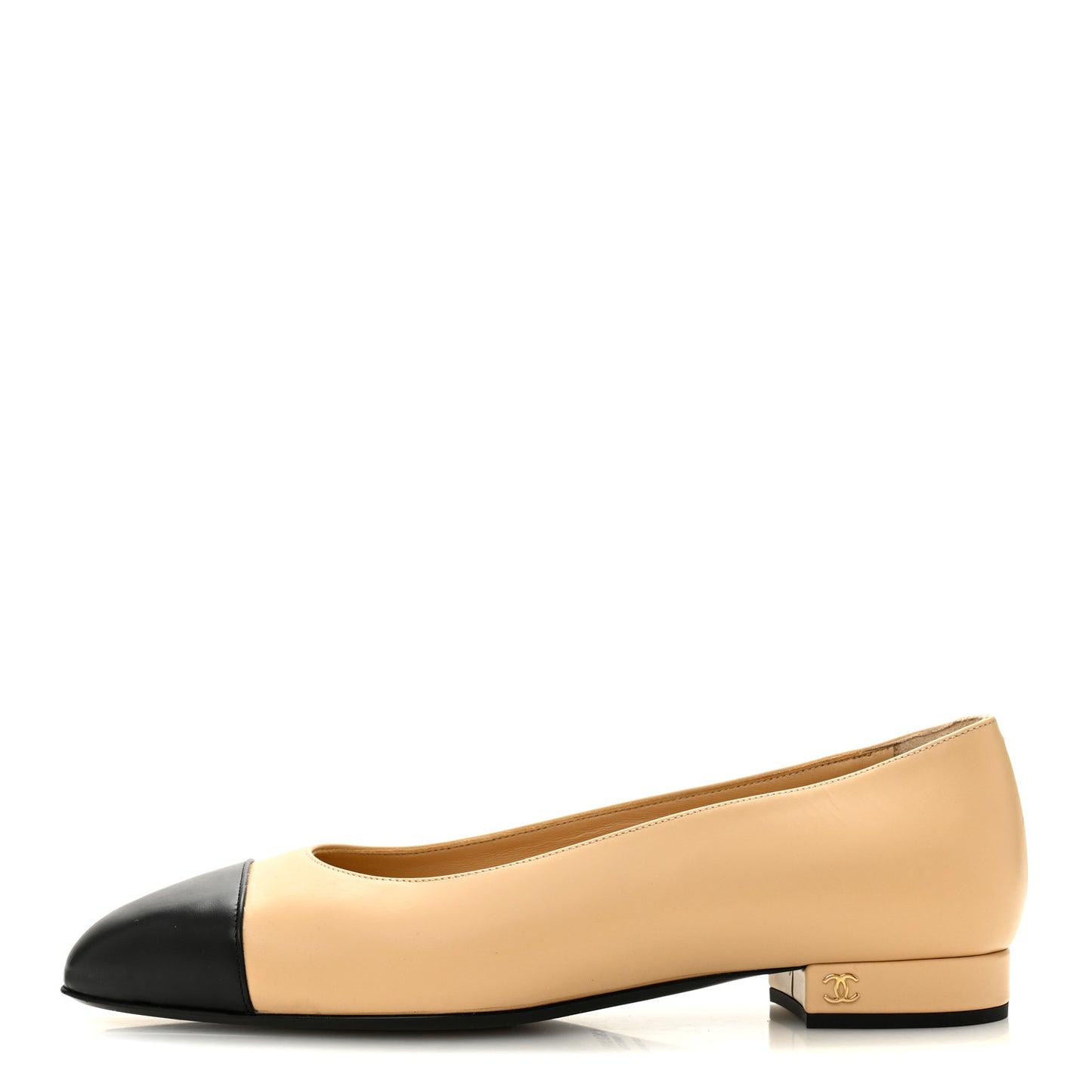 Lambskin Cap Toe CC Uniform Ballerina Flats 40 Beige Black