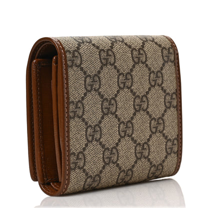 Gucci GG Supreme Monogram Azalea Calfskin Horsebit 1955 Flap Card Case Wallet Beige Ebony Brown Sugar 3 of 6