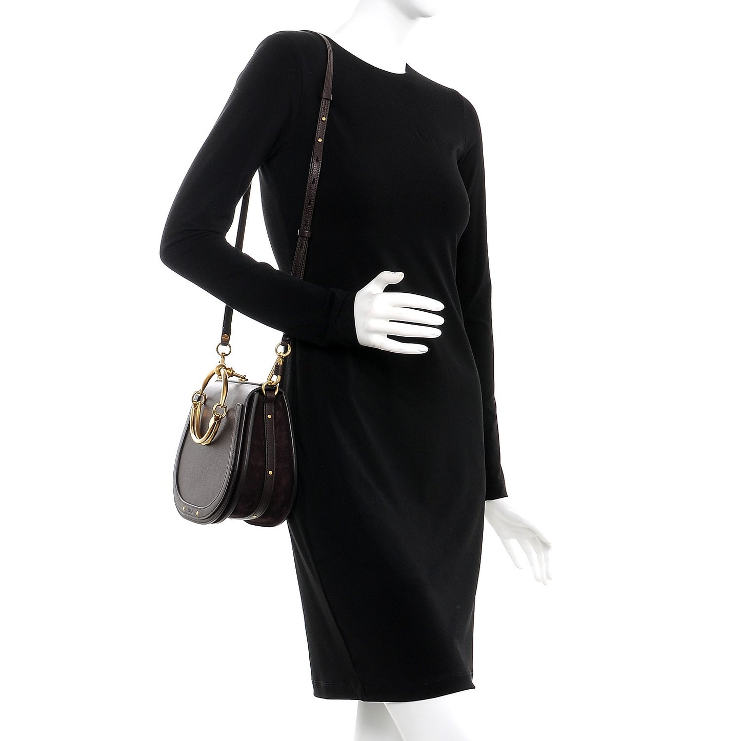 Calfskin Suede Medium Nile Bracelet Bag Carbon Brown