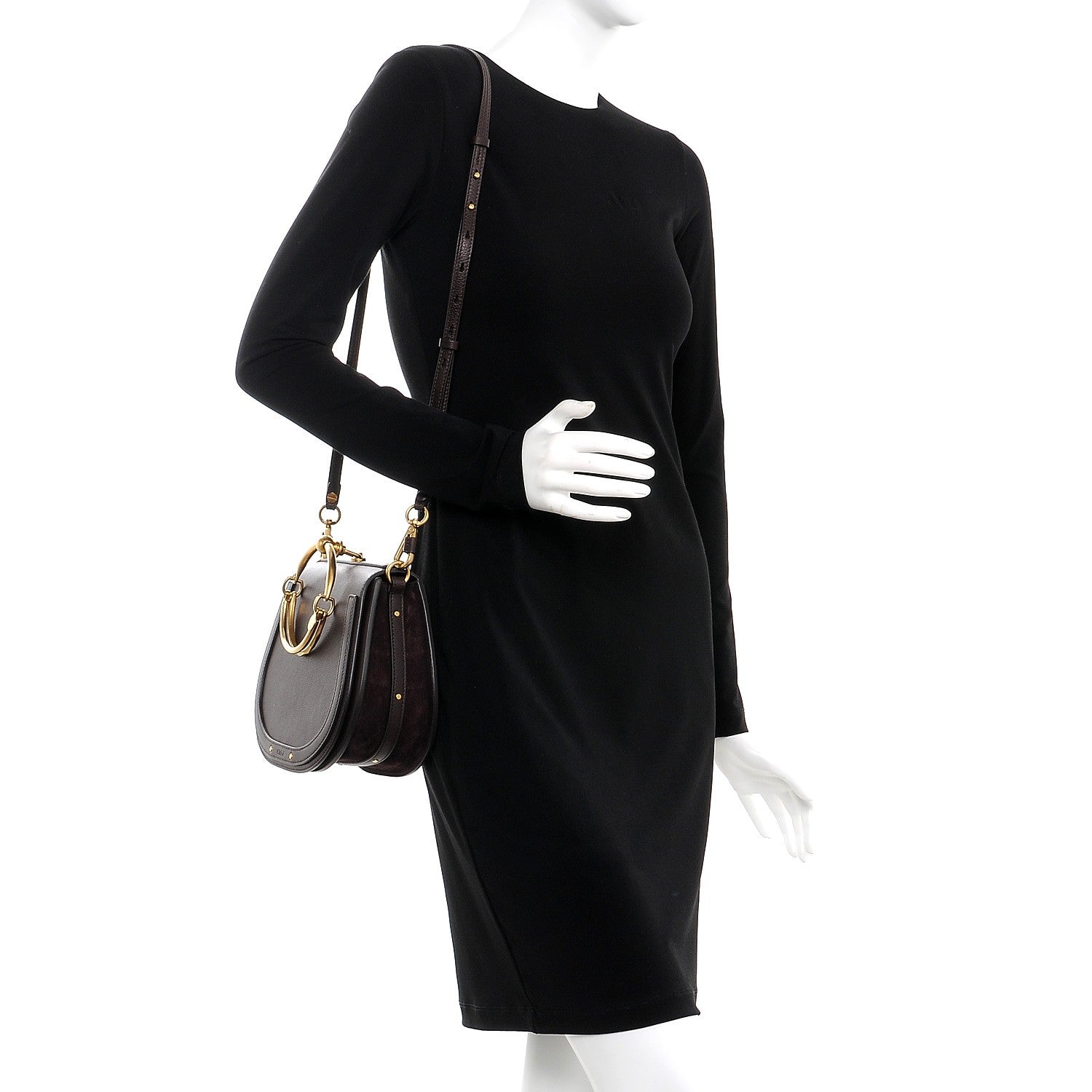 Chloe Calfskin Suede Medium Nile Bracelet Bag Carbon Brown 2 of 8