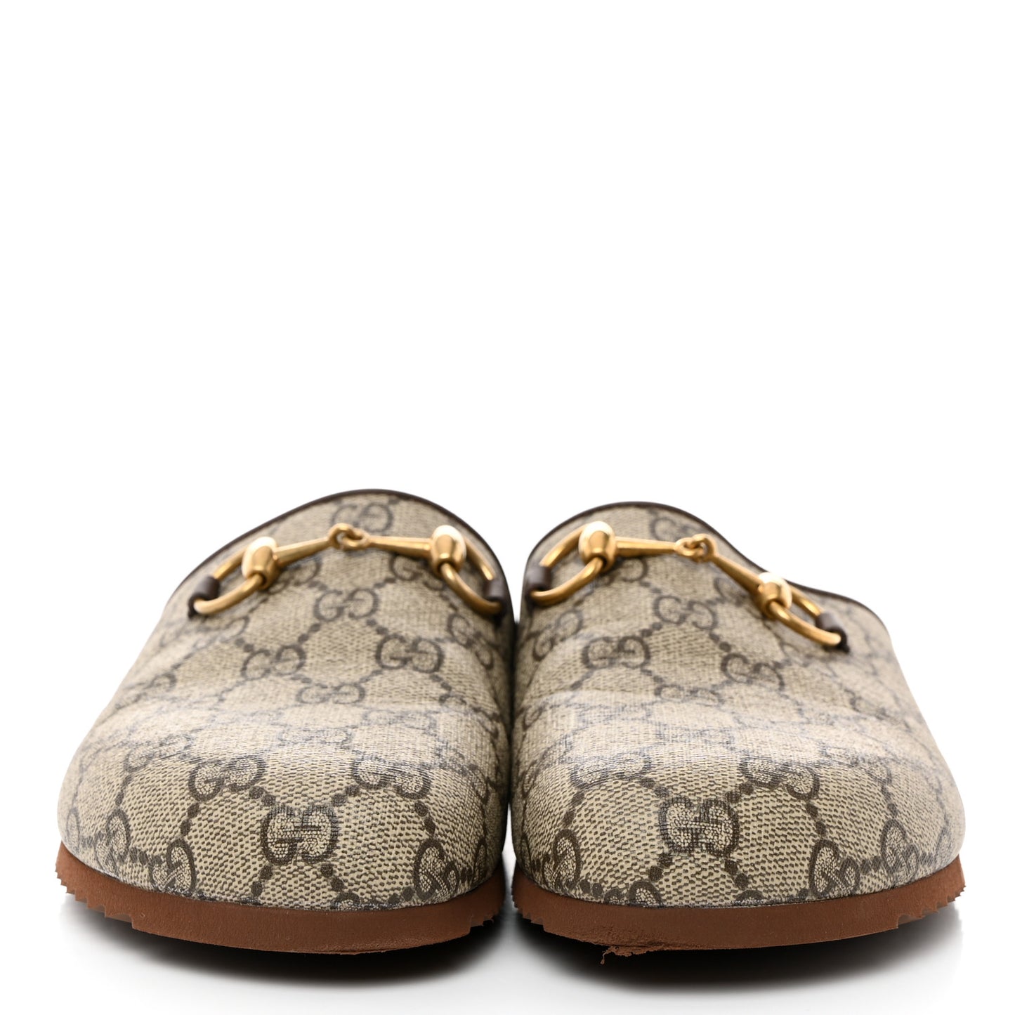 GG Supreme Monogram Miro Soft Calfskin Womens Horsebit Slippers 37 Beige Ebony New Acero