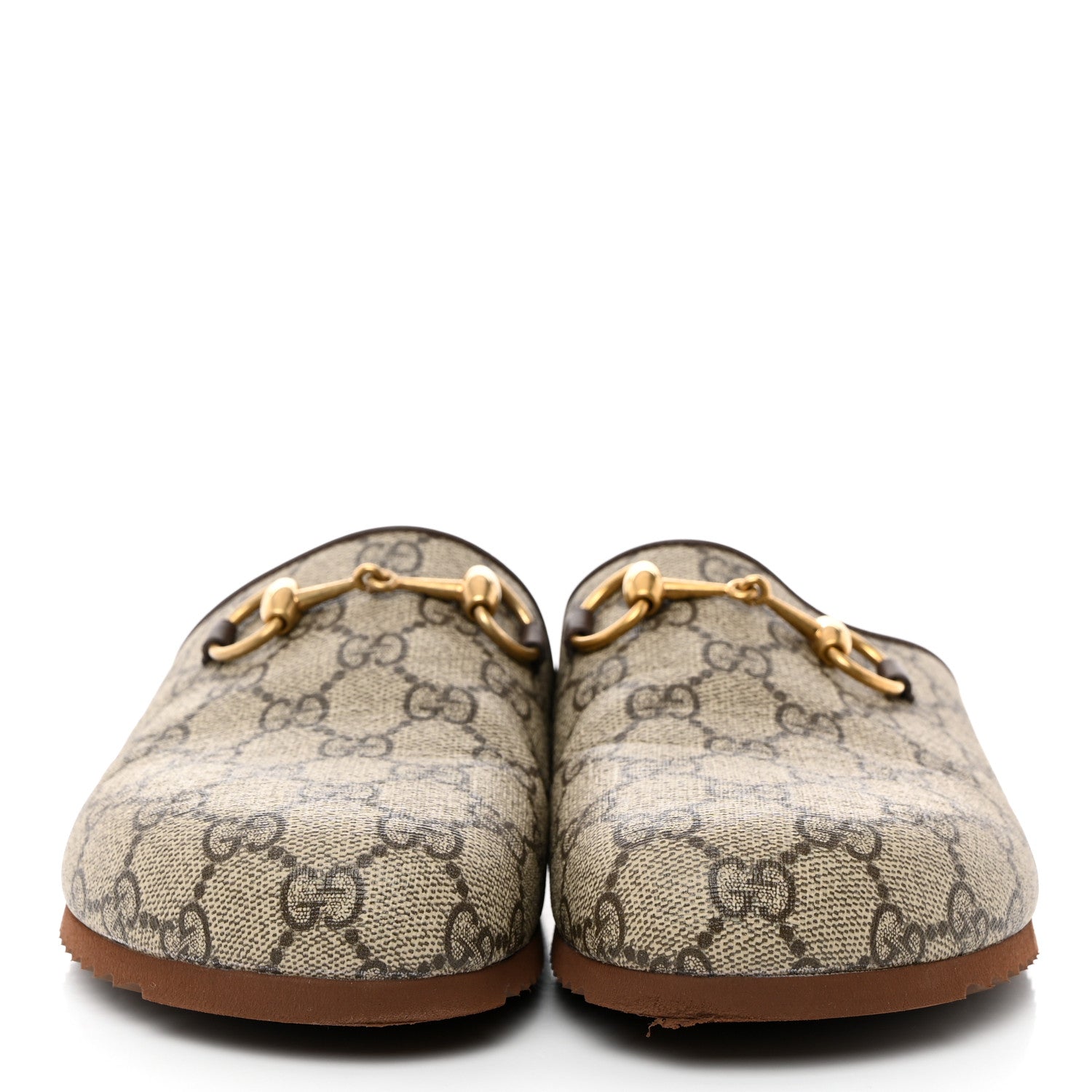 Gucci GG Supreme Monogram Miro Soft Calfskin Womens Horsebit Slippers 37 Beige Ebony New Acero 2 of 9