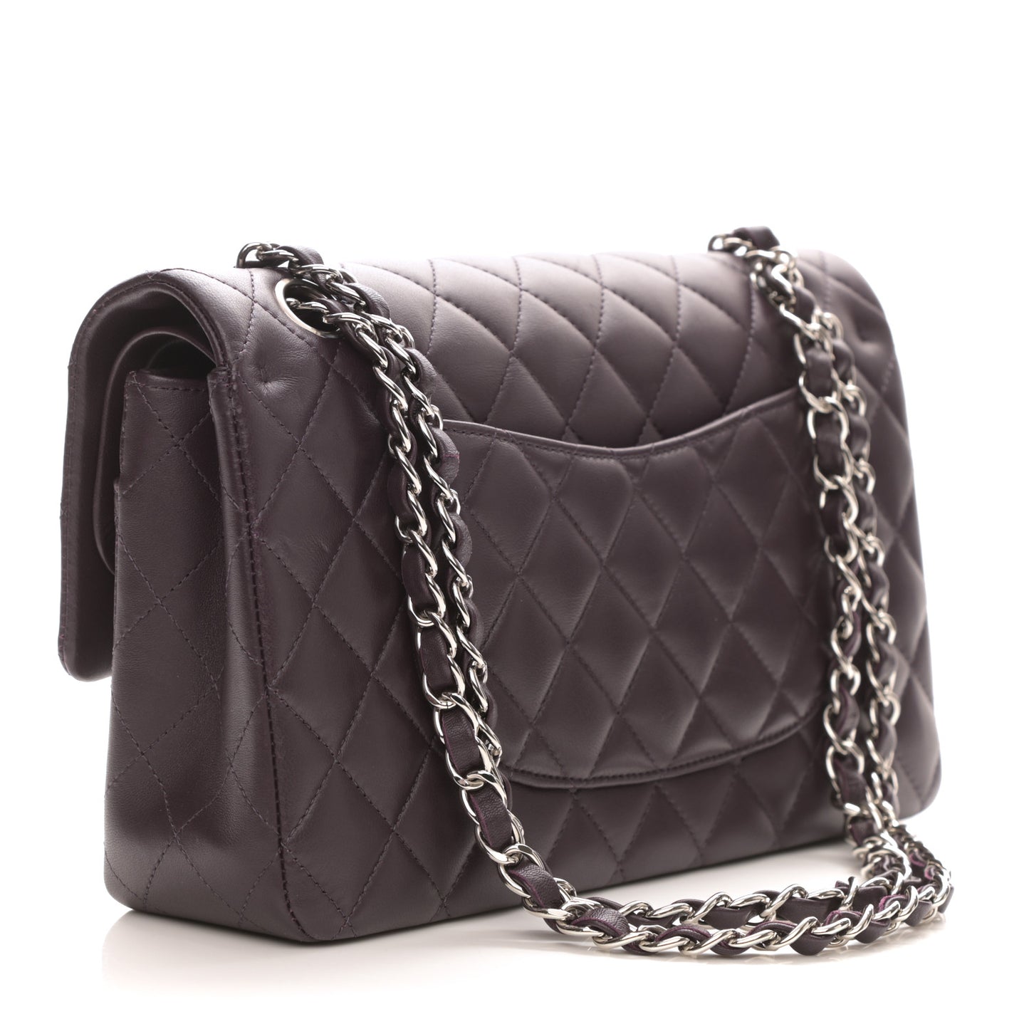 Lambskin Quilted Medium Double Flap Purple