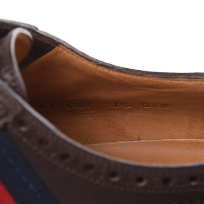 Gucci Calfskin Web Bee Embroidered Mens Slip-On Brogue Wingtip Derby Shoes 7.5 Cocoa 8 of 11